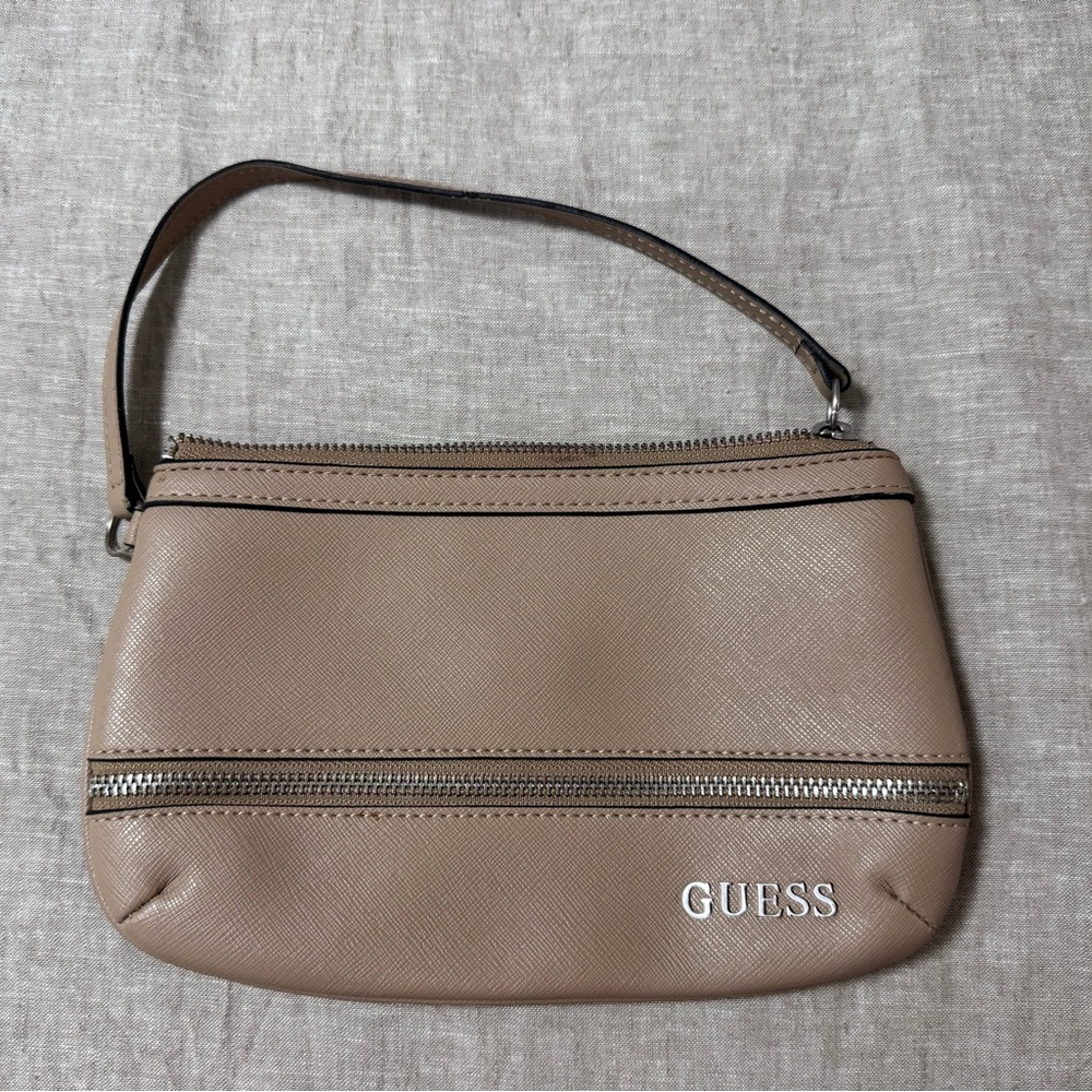 GUESS Taupe Wristlet with Silver Accents